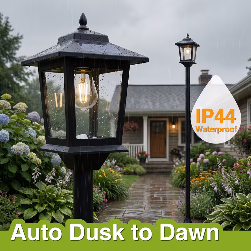 2-Pack Solar Lamp Post Lights - IP44 Waterproof Dusk-to-Dawn Outdoor Pathway Lighting, Warm White