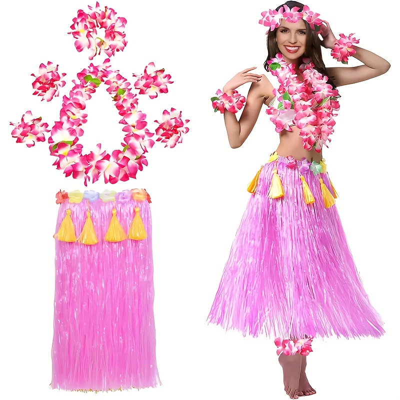 Ensemble De 2 Jupes Hawaïennes (5 Pièces X2) Pour Femme - Jaune - Taille M - Pour Fête Tropicale, Déguisement