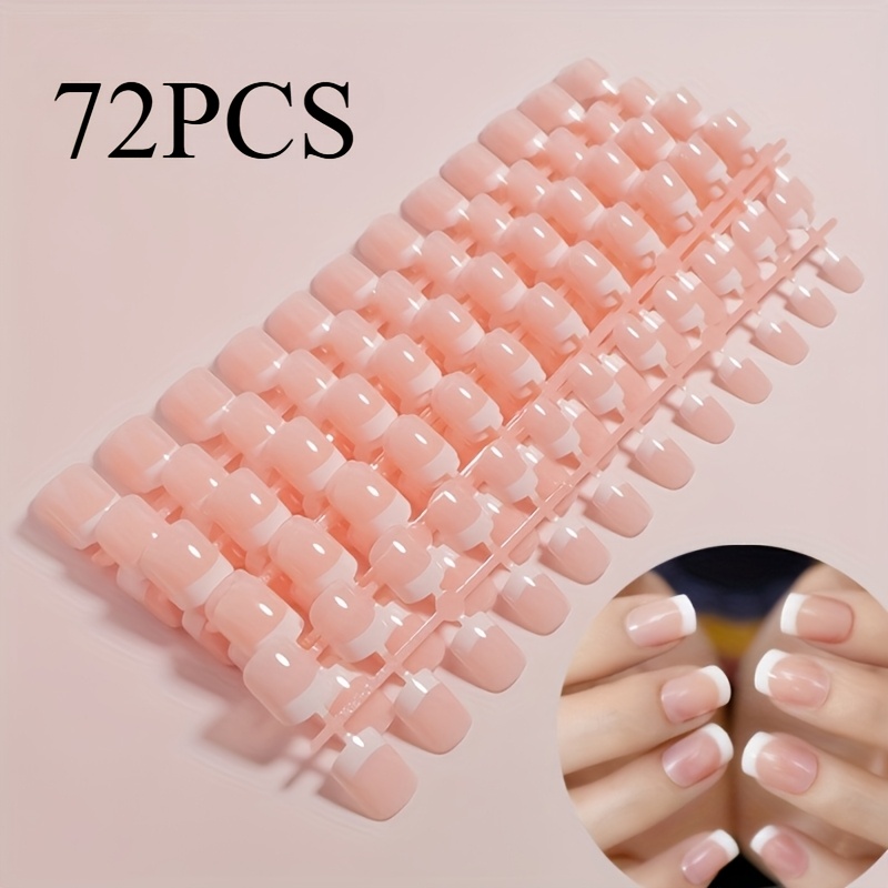 TEMU 72 stuks (Strip Verpakking) Elegante Korte Druk-Nagels in Nude Roze Glans, Geschikt voor en Dagelijks Gebruik
