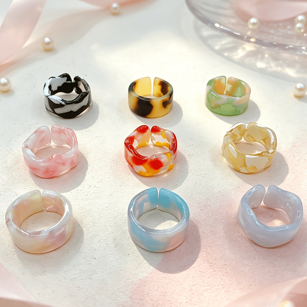 10pcs Vintage Marble Texture Adjustable Women's Rings Set