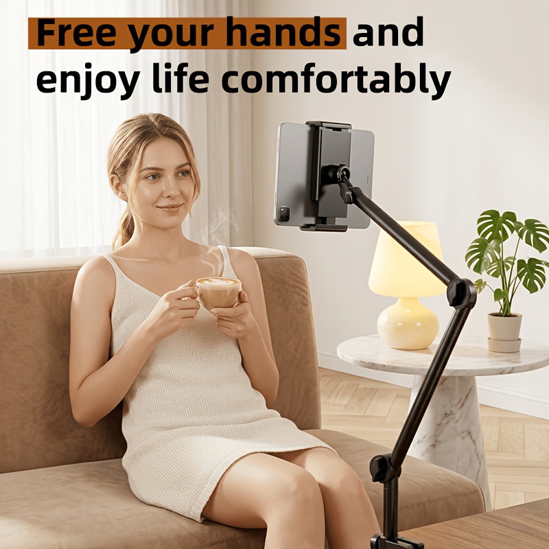 supporto a   girevole a 360° per uso   con morsetto e   regolabile a 3 assi - compatibile con ipad pro/smartphone/tablet, morsetto da comodino/scrivania   per letto o scrivania, supporto per tablet per leggere, guardare, giocare Dettagli dell'articolo 6