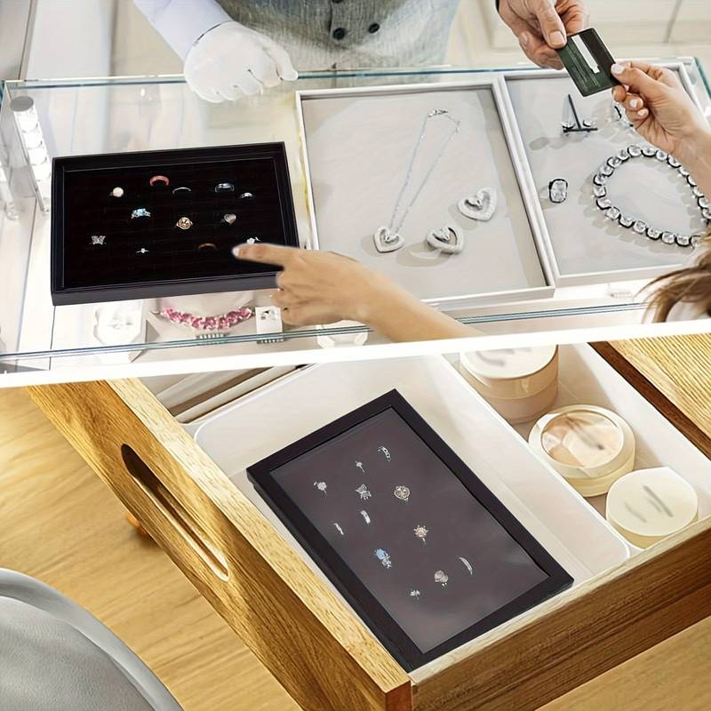 LAVA 100 Slots Jewelry Ring Display Organizer Tray - Black Stackable Case