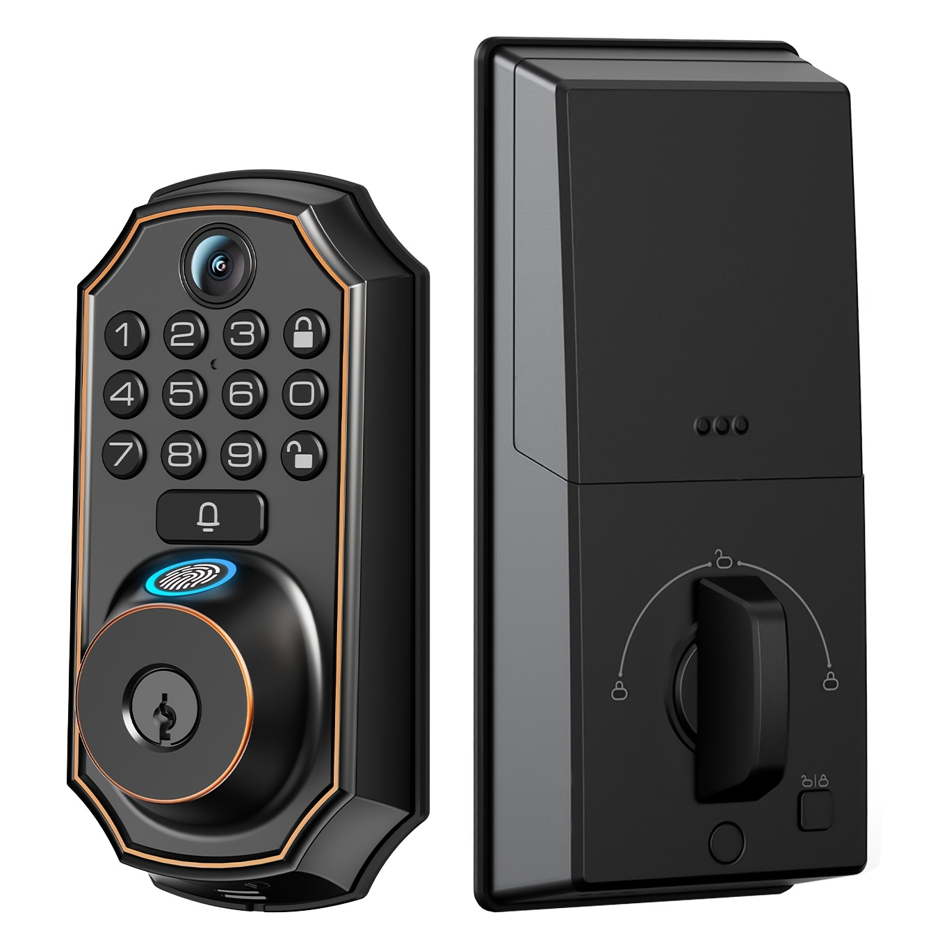 TEMU Smart Door Lock With Camera, Smart Deadbolt, Keyless Entry Door Lock, Optinal Handles And Bell, Fingerprint, Digital Door Lock, , Wifi App