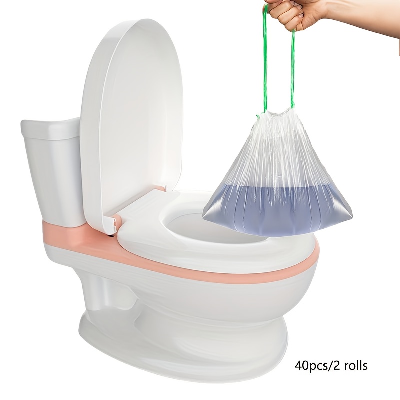 40pcs 2 rolls disposable toilet seat liners with drawstring closure leak proof portable   ideal for   camping and outdoor activities