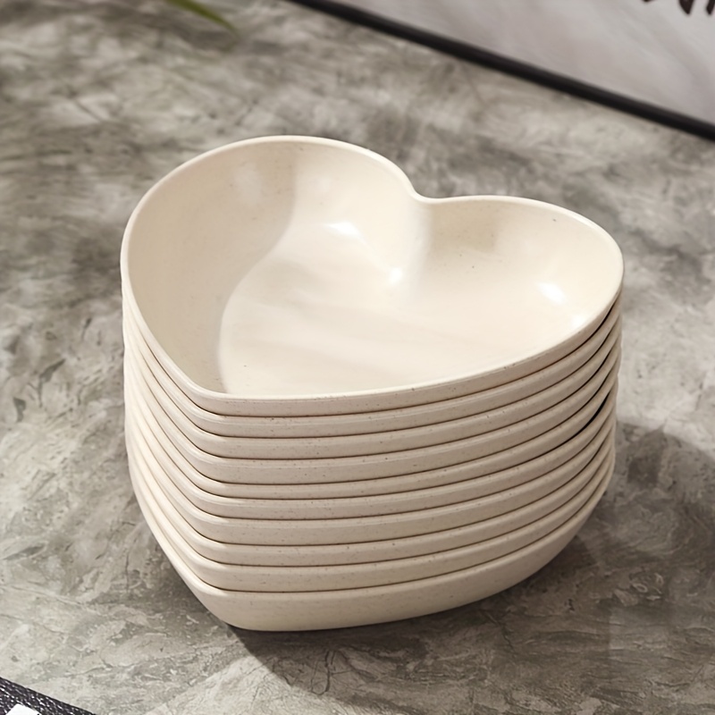 TEMU 10pcs, Romantic Heart-shaped Plate, Thickened Durable Reusable Small Plate, Suitable For Cake, Doughnut, Potato Chips, Potato Chips, Small Bread