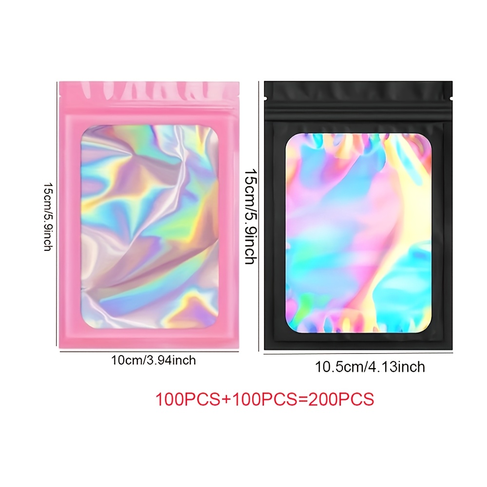TEMU 100/200pcs Holographic Self-sealing Bags - Reusable, Dustproof Pe Packaging With Cool Laser Beads For Jewelry, Small Items & More Iridescent