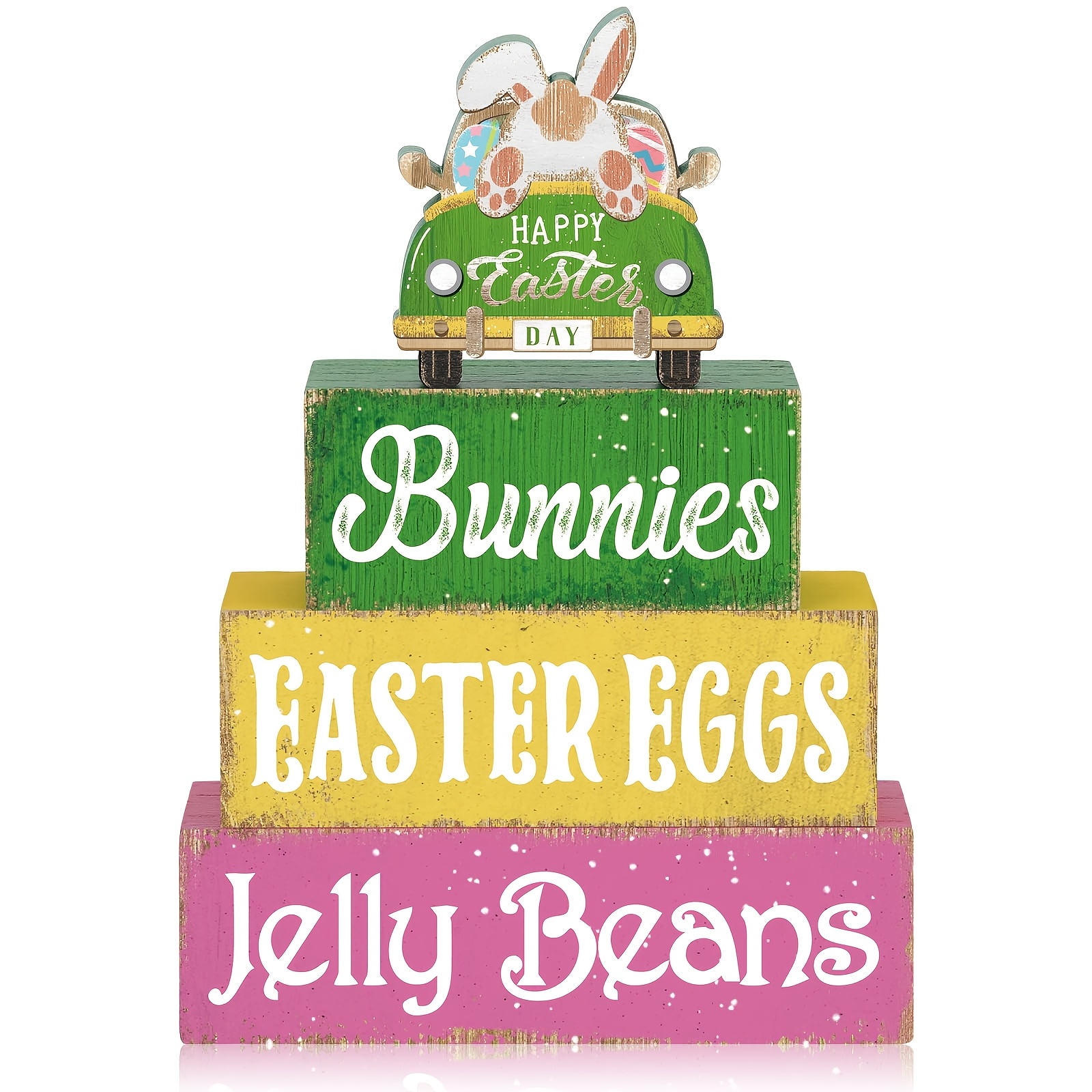 TEMU 4pcs Easter Bunny Tiered Tray Decor, Wooden Table Decor, Rustic Farmhouse Holiday Decorsign, Easter Tabletop Centerpieces, Blocks, Easter Home