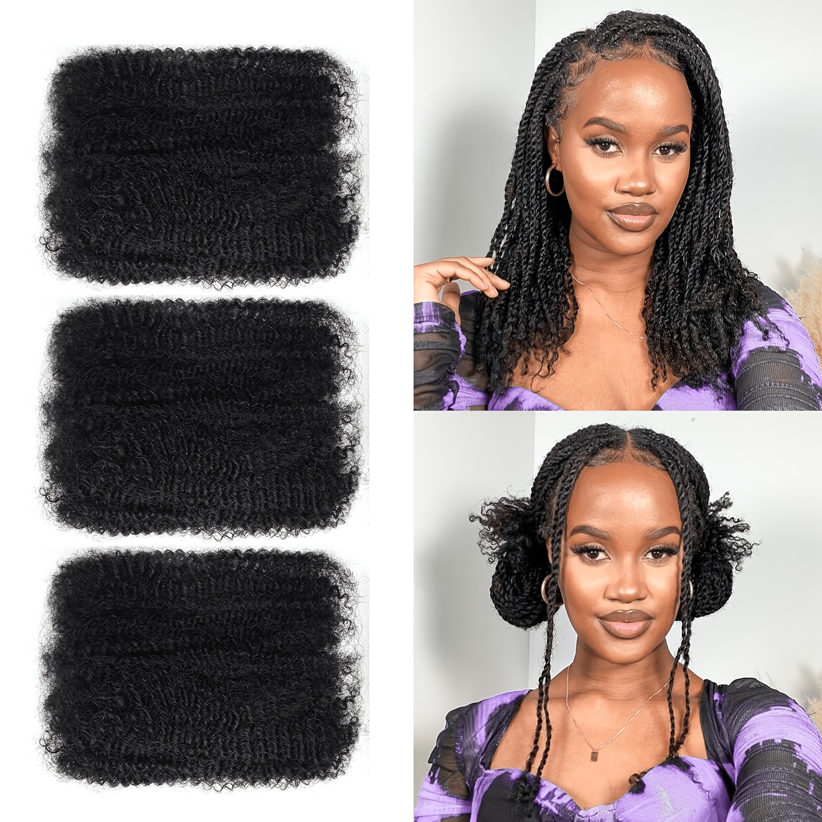 TEMU 3pcs Afro Kinkys Bulk Synthetic Hair Suitable For Dreadlock Extensions, Mini Twist Braiding Hair For Dreadlock & Volume, 8 Inch Dreadlock