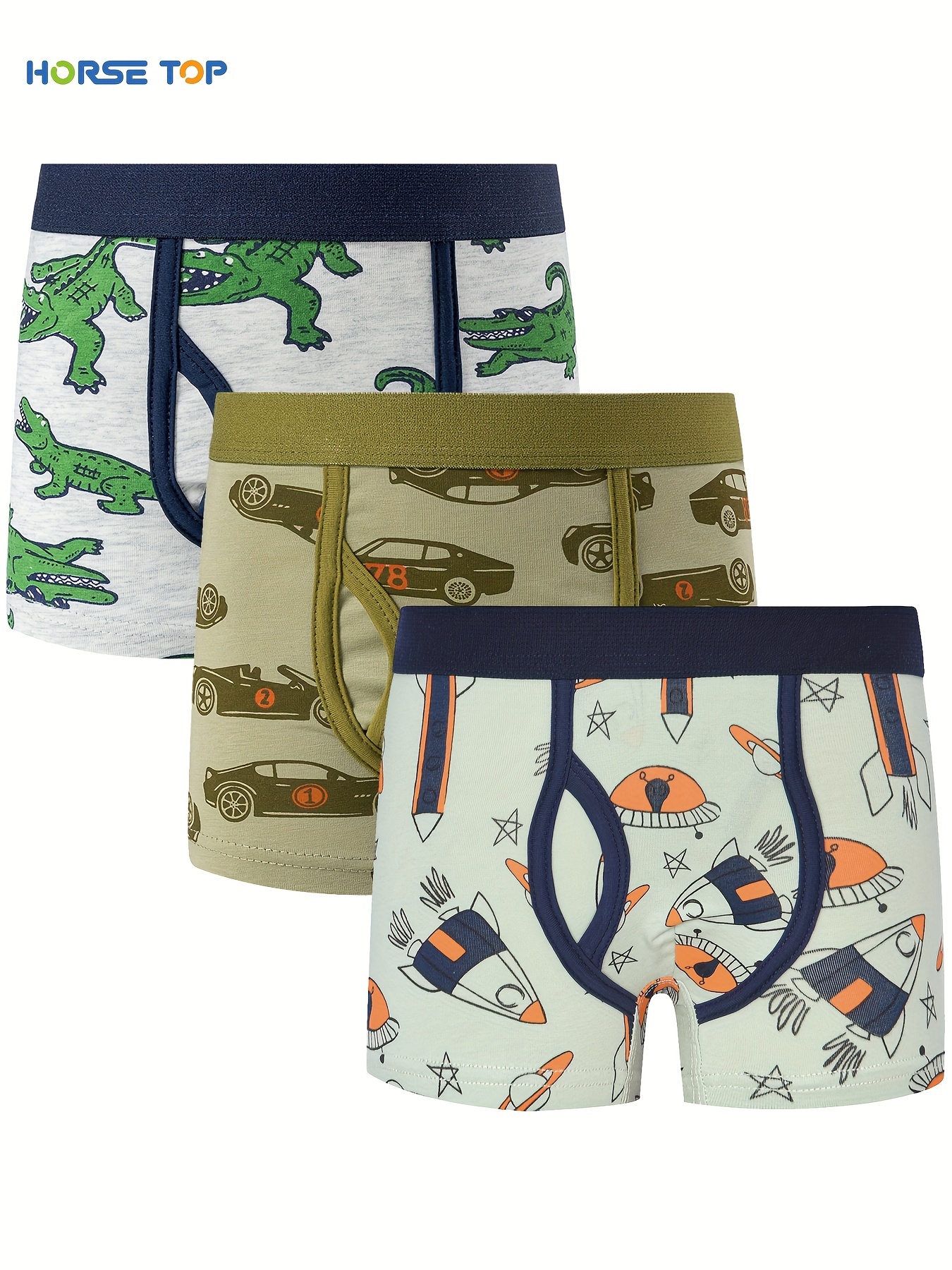 3pcs Boys Cartoon Flying Boat Crocodile Print Comfortable Cotton Boxer  Briefs Stretchy Comfortable Boxer Briefs Set