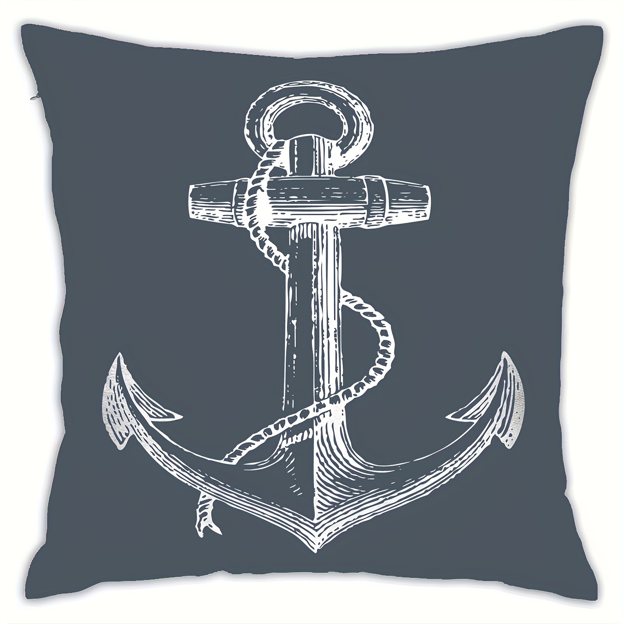 

1pc, Super Soft Short Plush Throw Pillow (18''x18''), White Nautical Anchor Navy Blue, Pillow Cover, Home Decor, Home Decor, Room Decor, Bedroom Decor, Collectible Decoration (cushion Is Not Included)