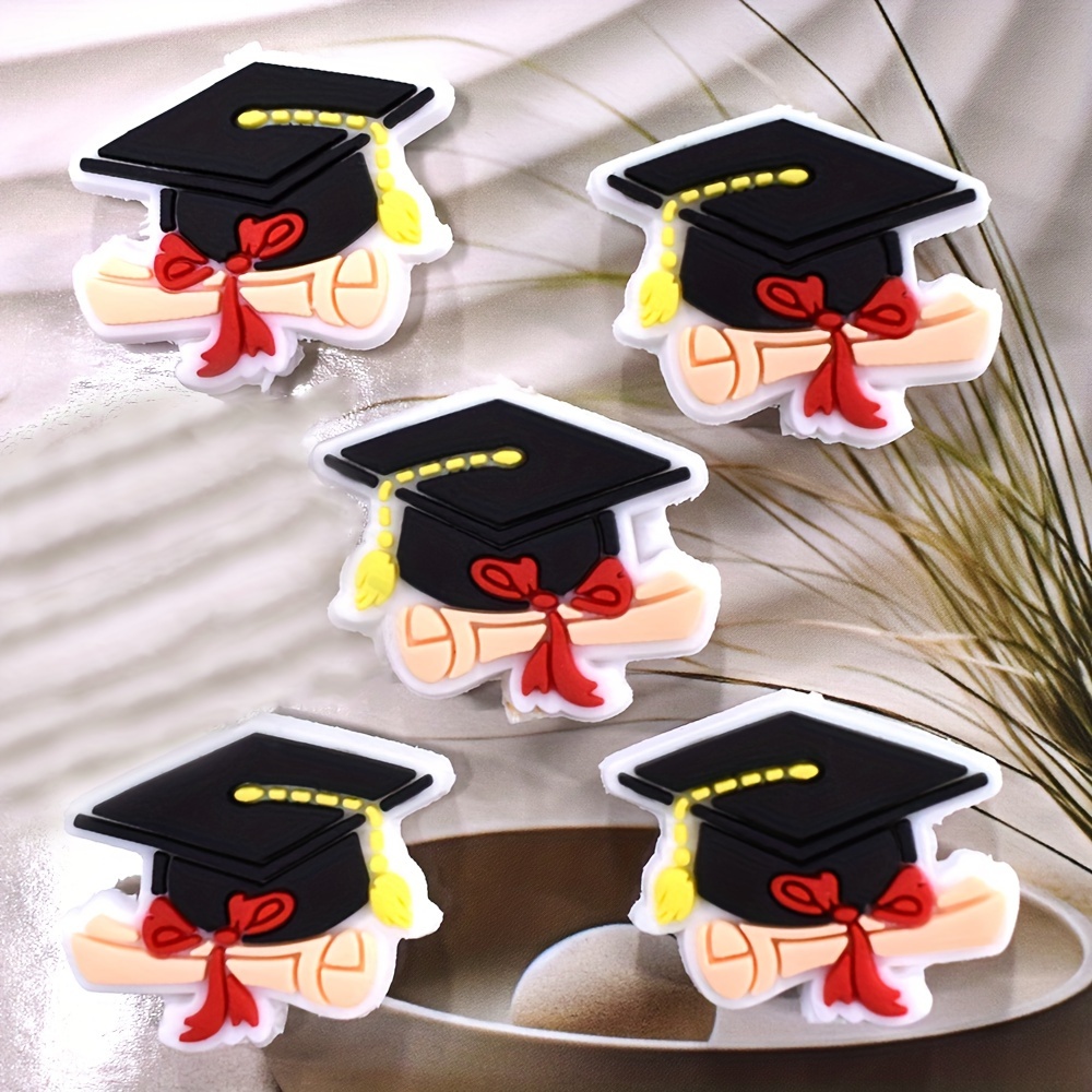 

5pcs Graduation Cap Pen Beads - Soft Plastic Mortarboard Pen Beads For , Keychains, Bag Charms, And Supplies - Craft Accessory Gift For Students And