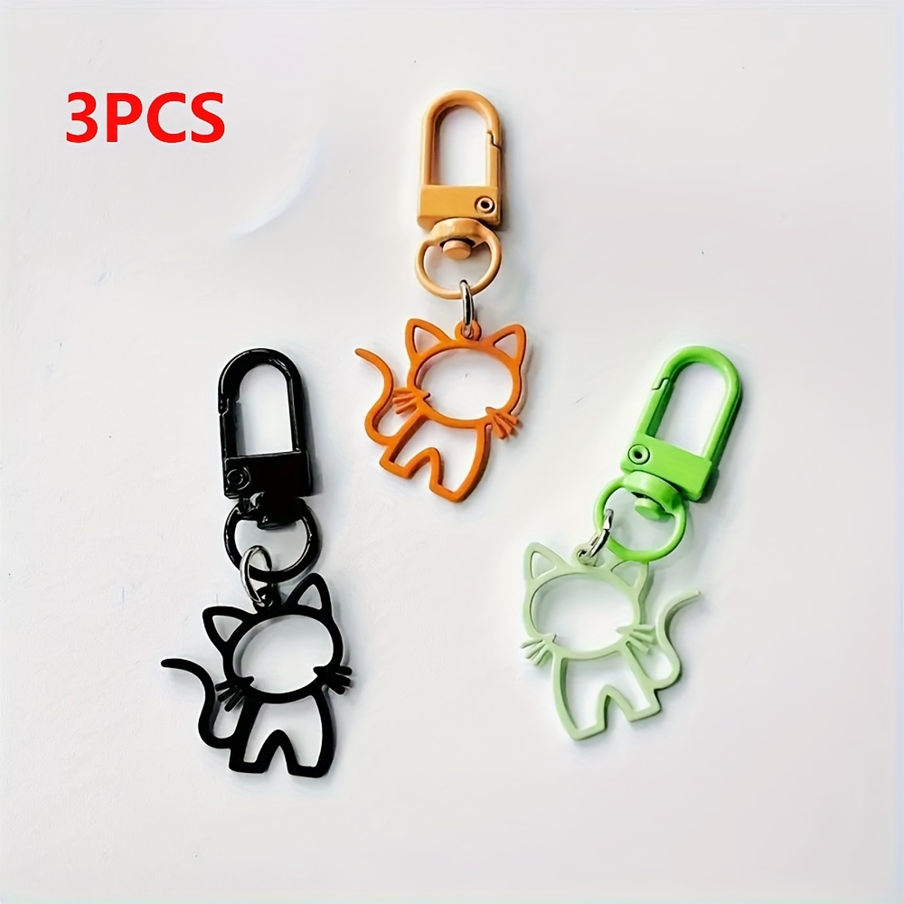 Image of 3 Alloy Cartoon Cat Pendants With Lobster Clasp - Hollow Charms For Keys And Backpacks, Shiny Ladies Keychain, Single Piece, Suitable For Valentine's Day Decoration