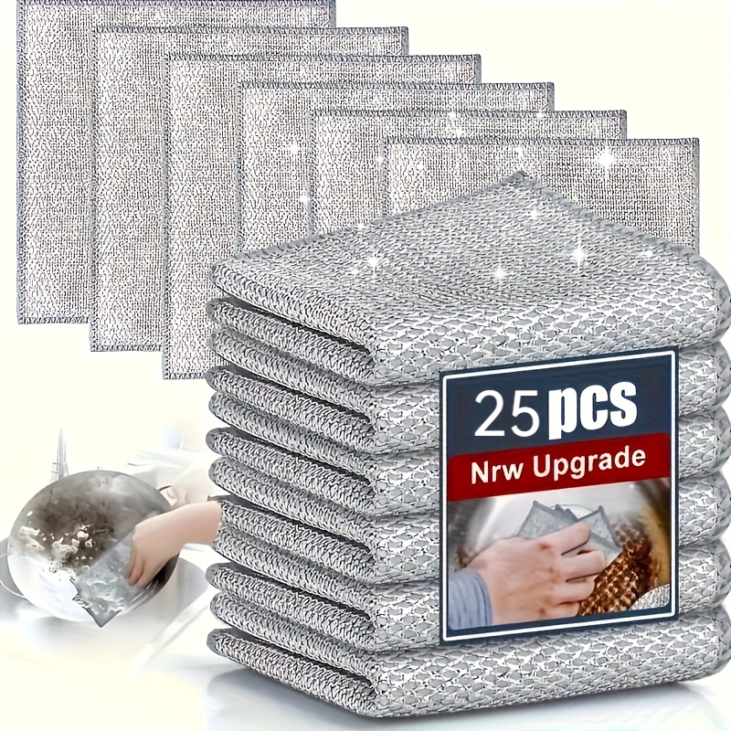 25pcs/49pcs, Metal Wire Scouring Pad Household Kitchen Pot Bowl Dishwashing Double-sided Scouring Pad Cleaning Cloth Towel Scrub Scouring Pad