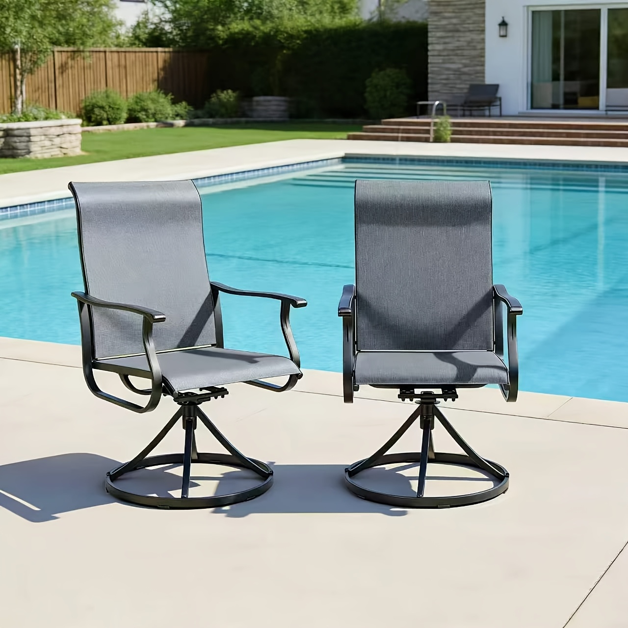 Patio Swivel Chair Set Of 2/4/6 Outdoor Dining Chairs W/High Back And Breathable Textilene, 350 LBS Capacity, All Weather Patio Rocking Chairs for Garden Backyard Deck