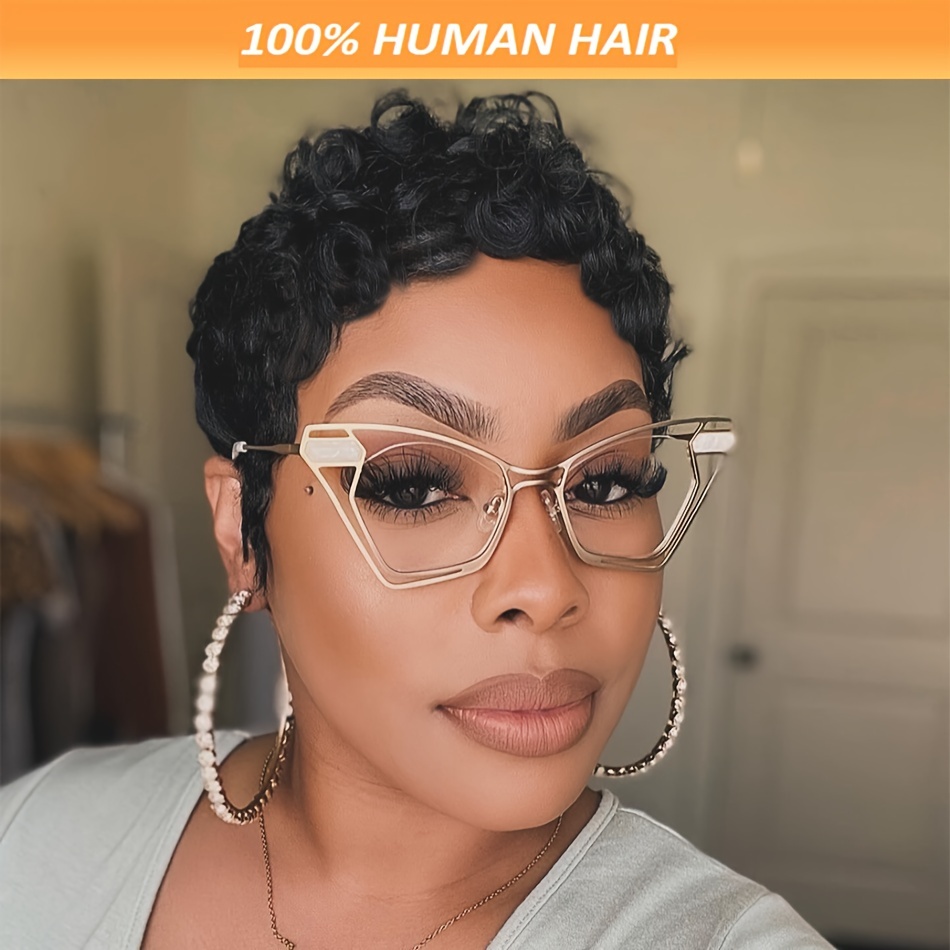 

Chic Pixie Cut Wig With Bangs For Women - 100% Human Hair, Beginner-friendly, Glueless Machine Made, Straight Style, 180% Density