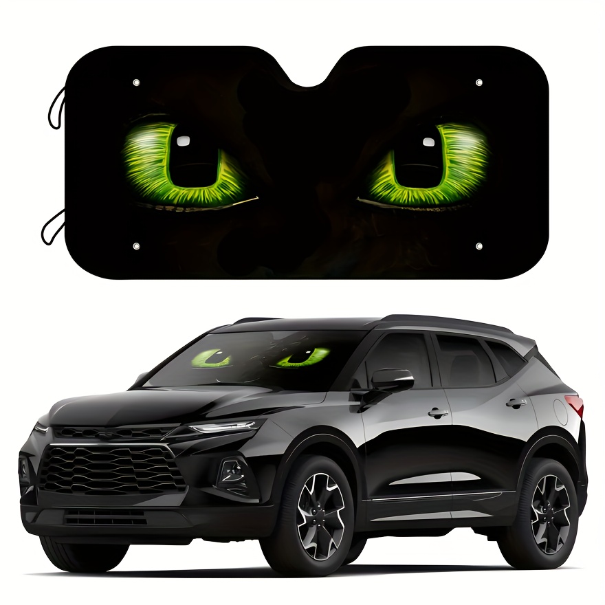 

1pc Green Eyes Car Windshield Sun Shade With 4 Free Suction Cups, Universal Fit Car Front Windshield Sunshade, Uv Protection Keep Your Vehicle Cool