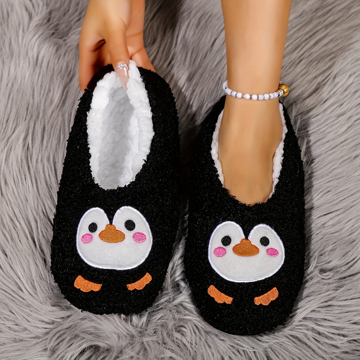 

Cozy Penguin Cartoon Plush Slippers For Women - Soft, Warm Indoor Home Shoes With Fluffy And Band, -ons, Casual Slippers, Indoor Slippers, Winter Slippers