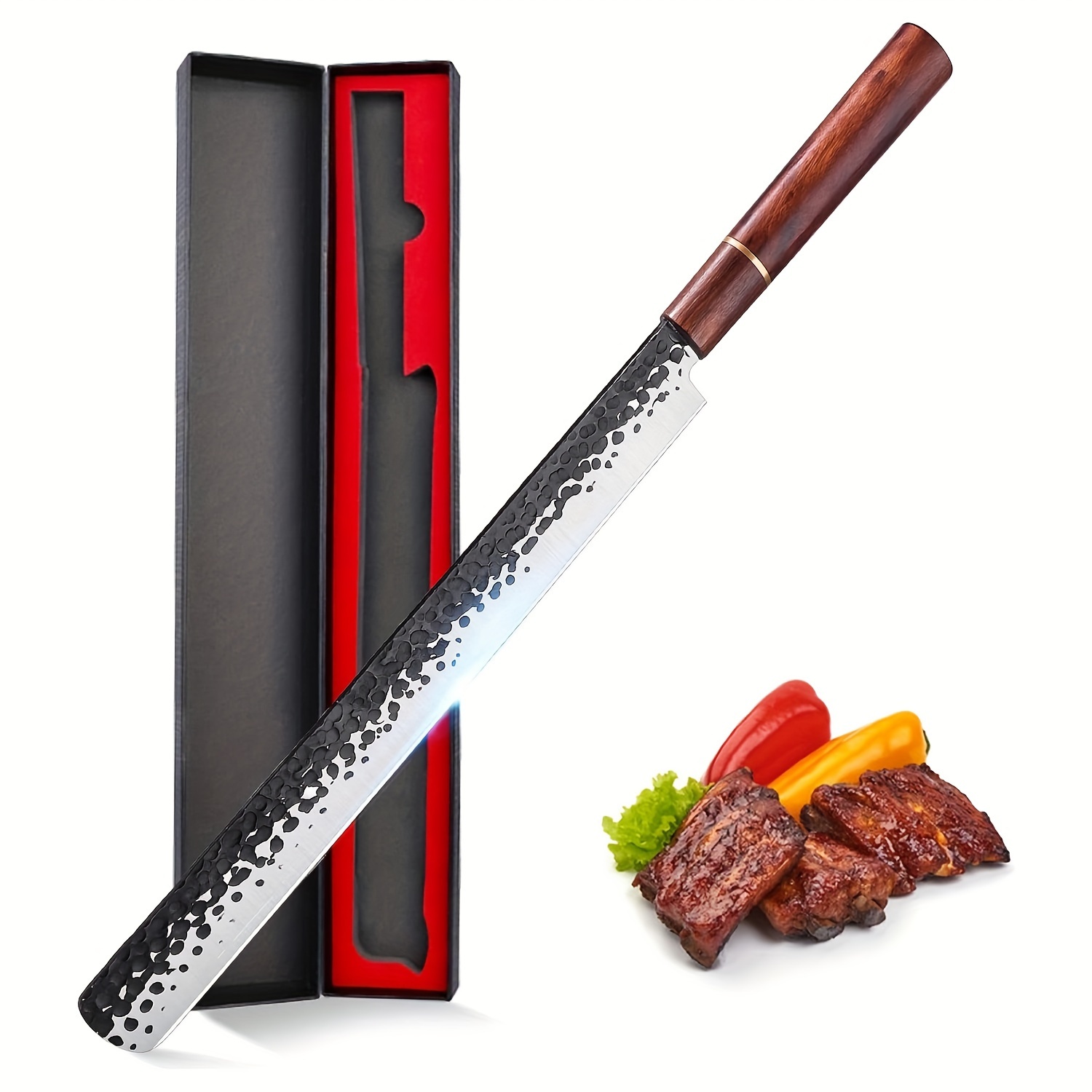 

11 Inch Brisket Knife, Slicing Carving Knife For Meat Cutting Hand Forged Ultra Sharp Meat Slicer Wood Handle For Bbq Grilling Roast With Gift Box