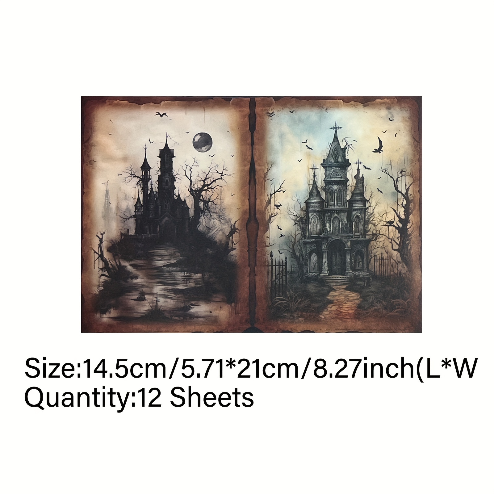 Image of Vigus 12 Sheets Vintage Dark Castle Junk Journal Notebook A5 Size Craft Paper