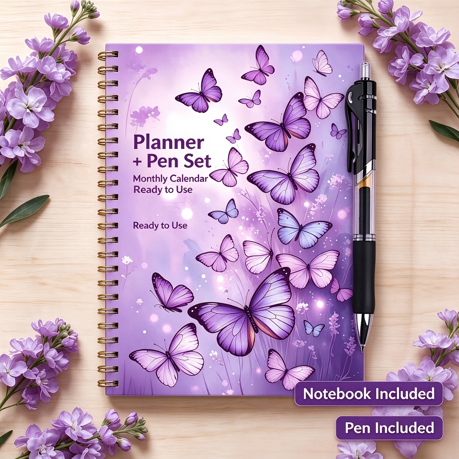 TEMU 2pcs Set, 2027-2030 Monthly Planner And Black Ballpoint Pen, Purple 4-year Calendar Notebook, Schedule Organizer For Office School
