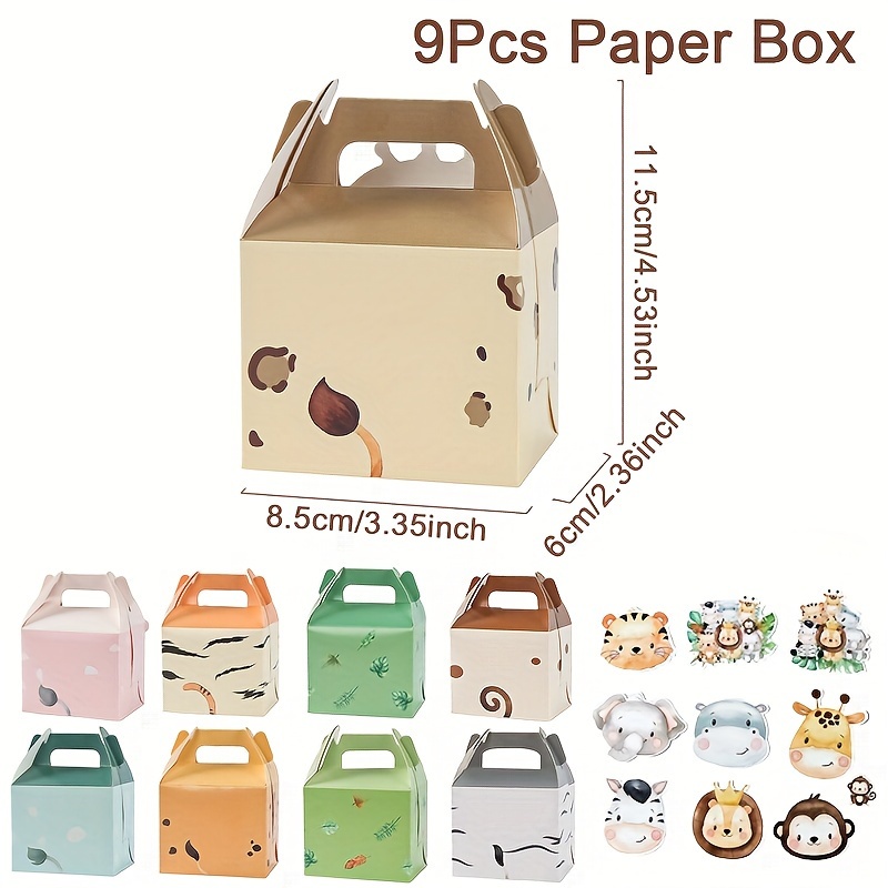 TEMU 9pcs, Party Box Packs, Jungle Animal Sticker Gift Boxes, Elephant Double-sided Gift Packing Boxes, Woodland Theme Birthday Party Supplies, Happy