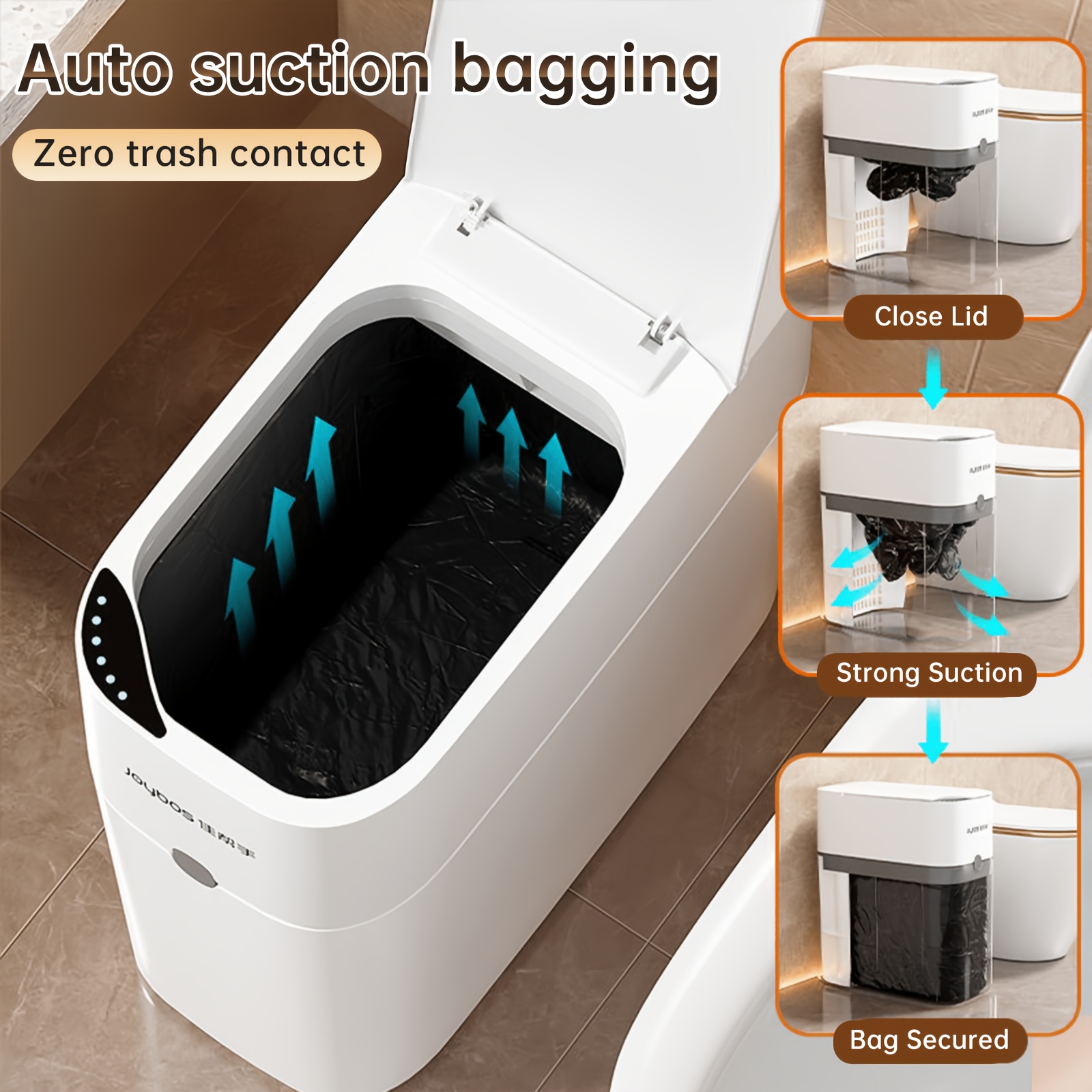 Image of Smart Trash Can With Motion, Sealing Lid & Odor-blocking Technology, Touchless Operation With Auto-adsorption Bag For Toilet/office/bathroom, Storage Bins With Lids (easy Clean, ), Bathroom Decor