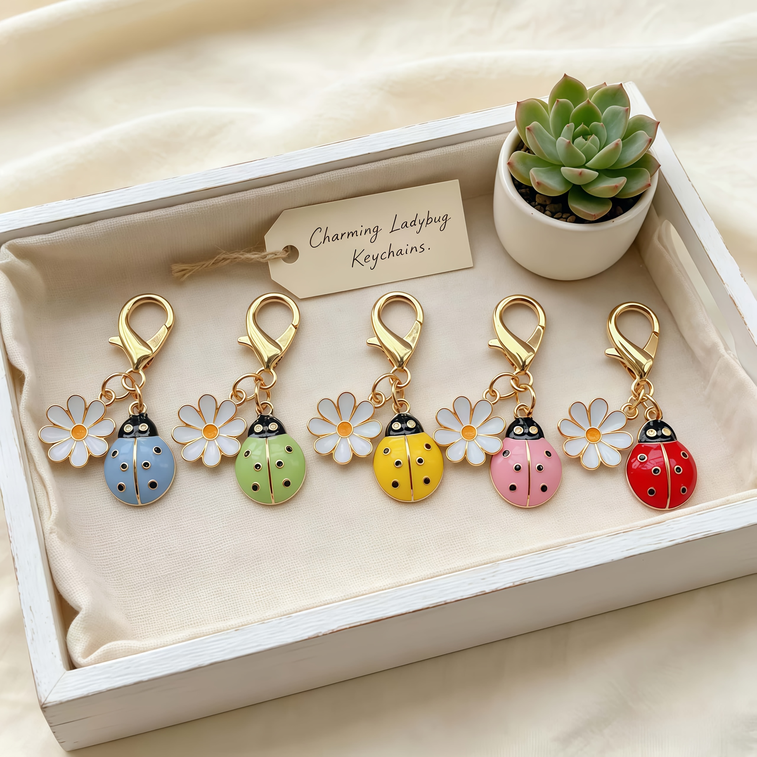 TEMU 5pcs Gift Keychain For You, With Ladybug And Flower Pendants - Season's Greetings For Christmas And Thanksgiving - Animal And Floral Theme