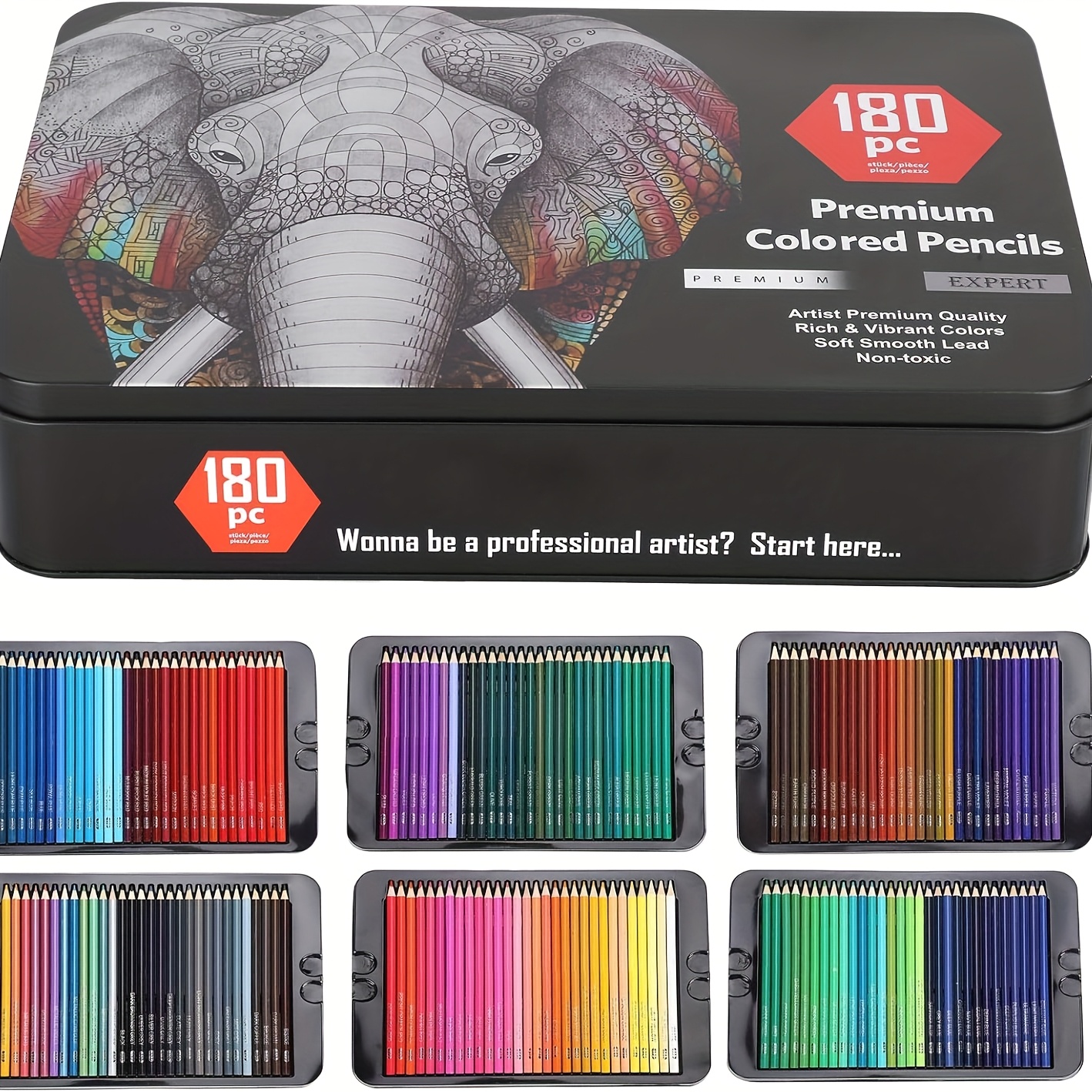 TEMU 180 Colored Pencil Set, Artist Pencils 180pcs Color Pencils Set Professional Adults Painting Drawing Sketching Tools With Iron Box