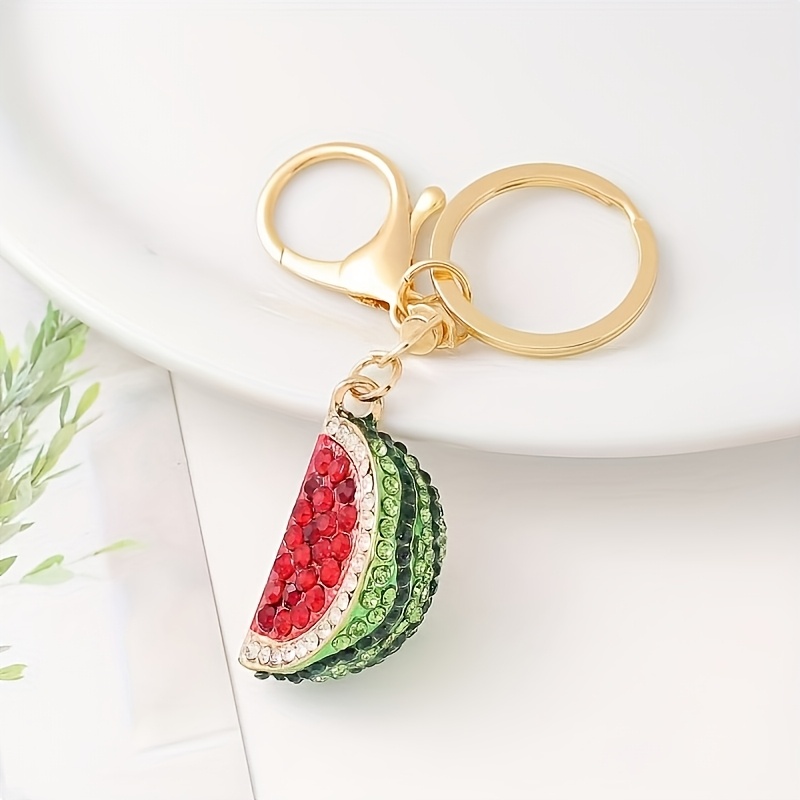 TEMU 1pc Cute Country Style Artificial Crystal Watermelon Keychain - A Key Ring For Backpacks, Keys, Decoration. Suitable As Gifts For Family , , Or