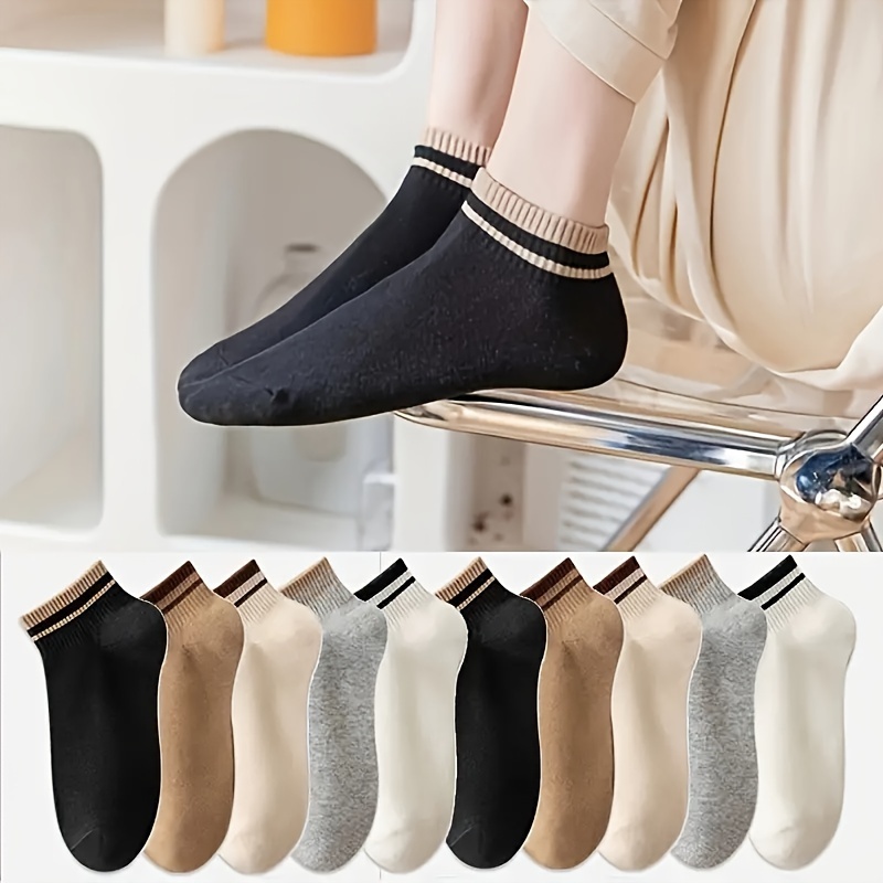 

10 Pairs Striped Print Socks, Simple & Comfy Ankle Socks, Women's Stockings & Hosiery