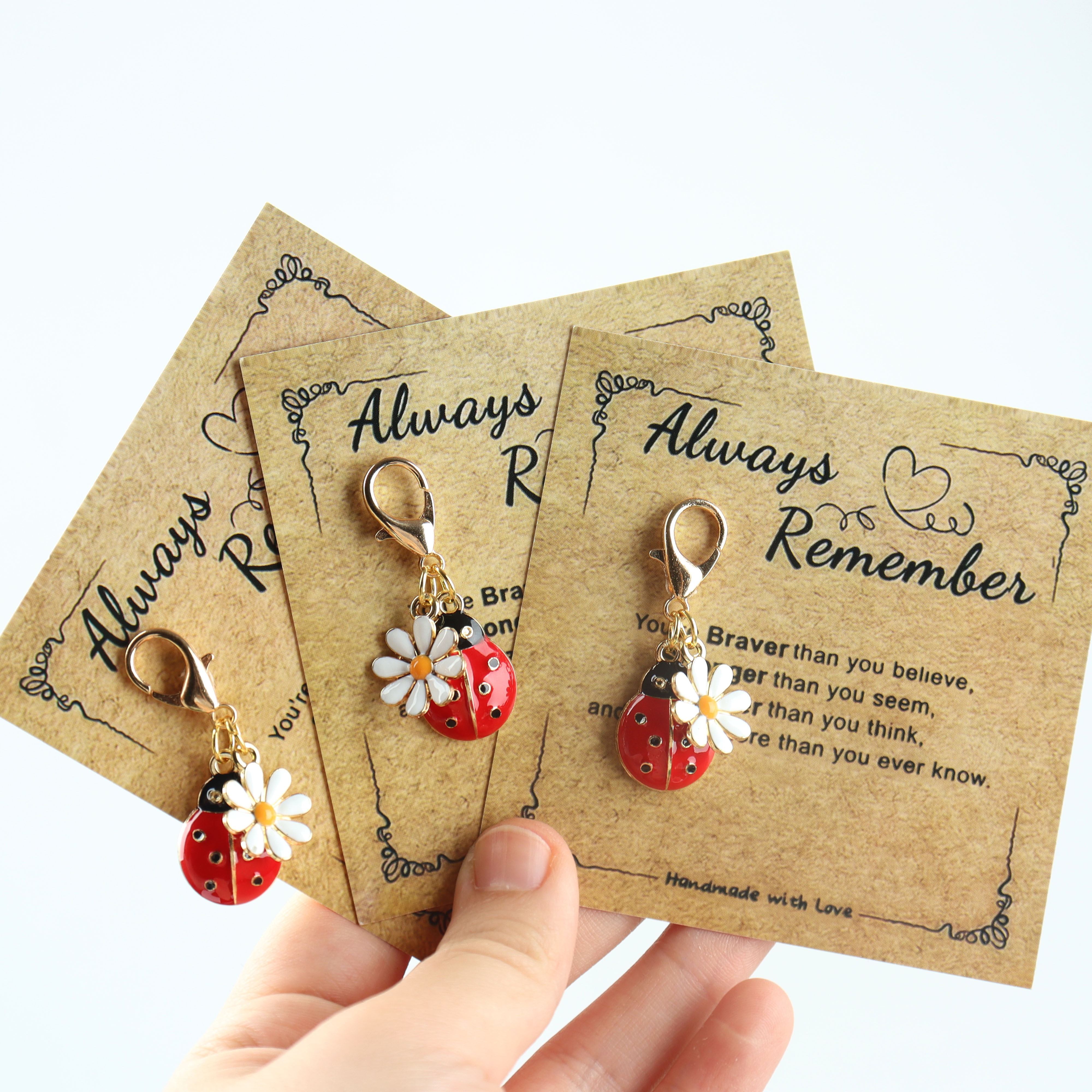 

3pcs Ladybug & Daisy Keychains With Inspirational Pocket Hug Cards - Decorative Metal Lobster Clasp Key Rings, Birthdays, Weddings, Valentine's Day, And More