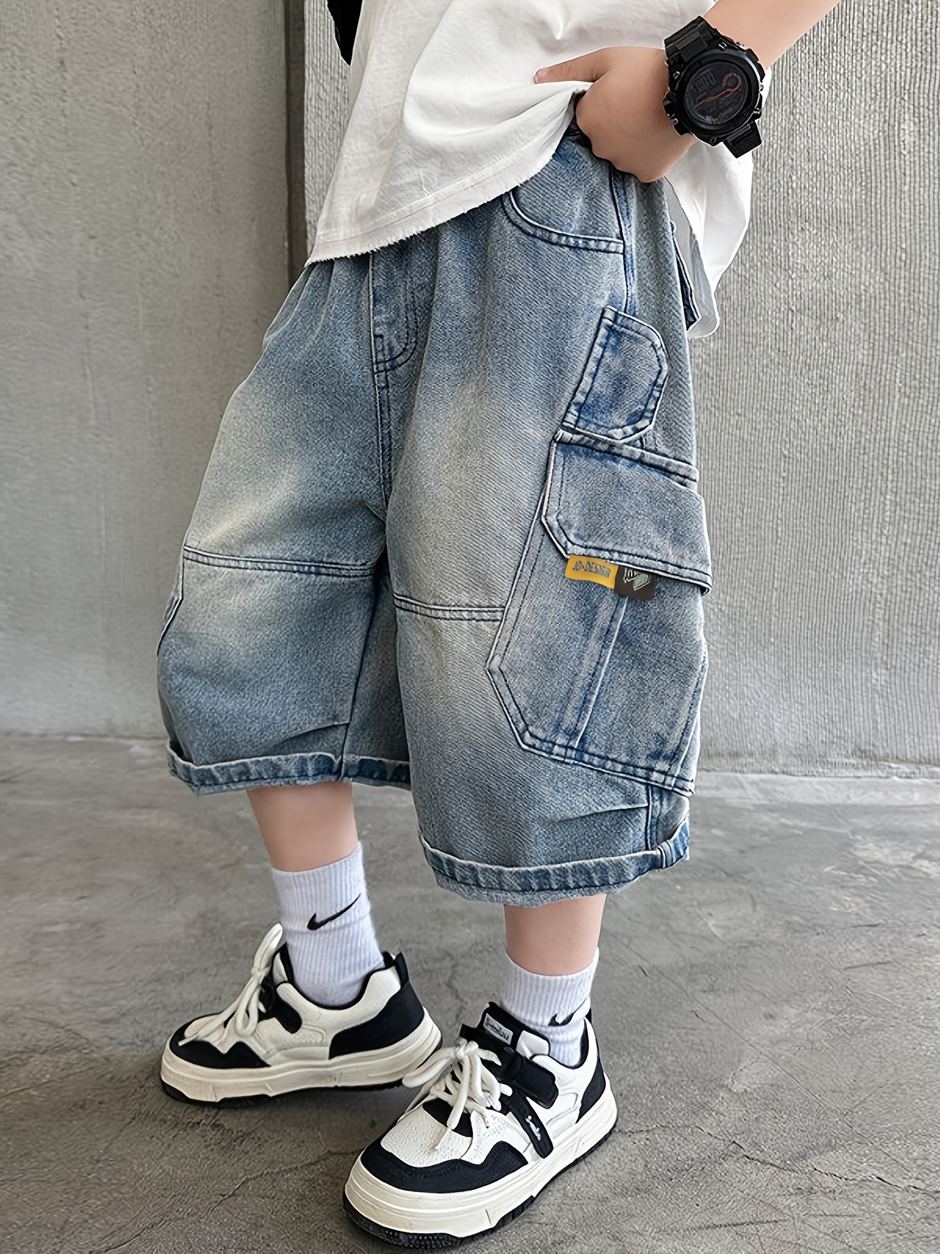boys summer workwear knee length pants denim shorts 2026 new
