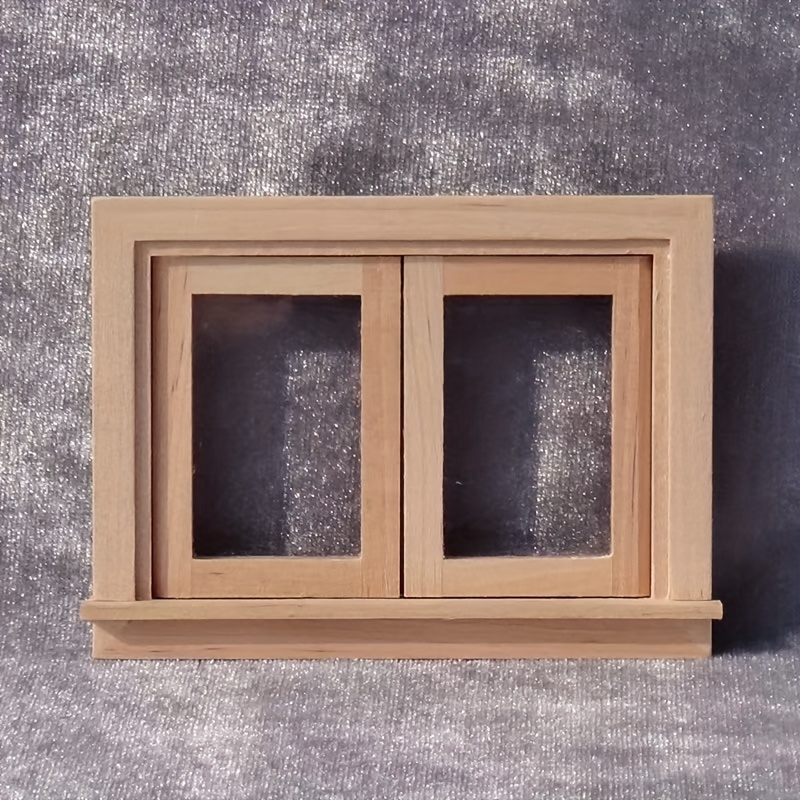 Image of 1:12 Scale Wooden Miniature Dollhouse Window Frame With Sliding Glass - Natural For Realistic Miniature Villa Models - Perfect For Diy Enthusiasts And Collectors
