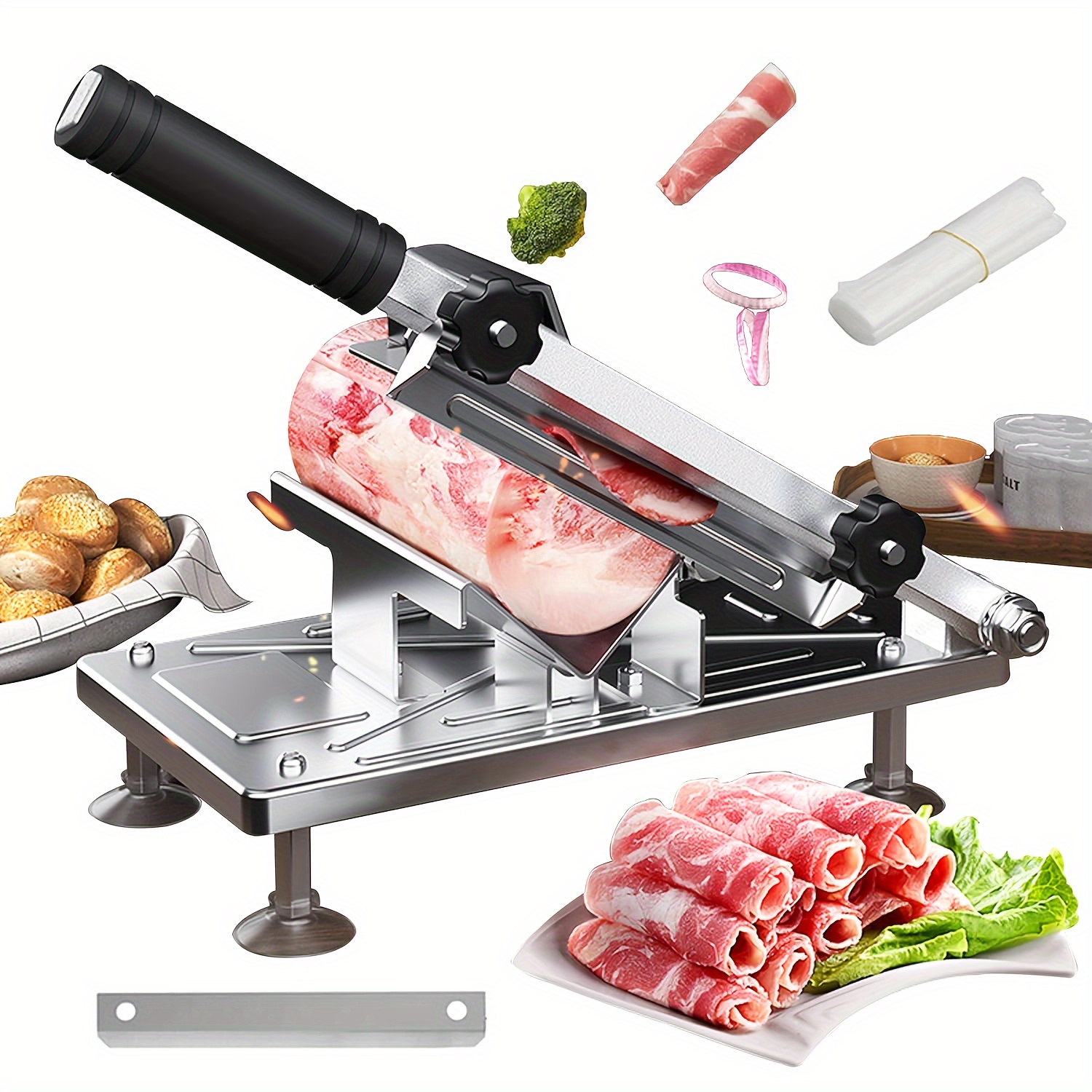 

Manual Meat Upgraded Meat Cutter For Beef Roll Food Detachable Stainless Steel Blade, Adjustable Thickness , Suitable For Meat, Bread