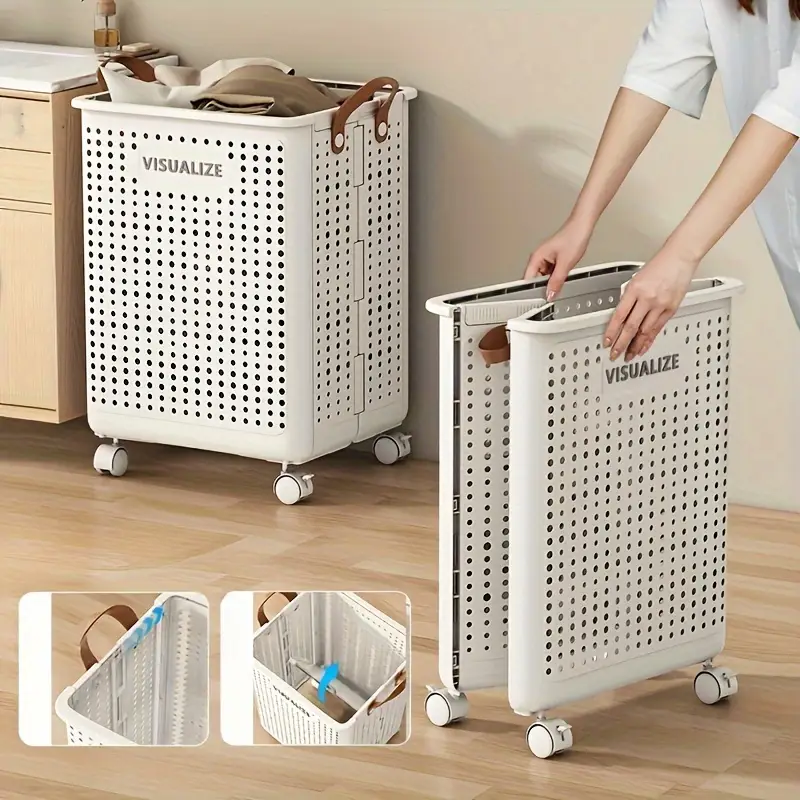 space saving foldable storage basket with wheels organizer for towels clothes toys more easy to for home kitchen bathroom details 1