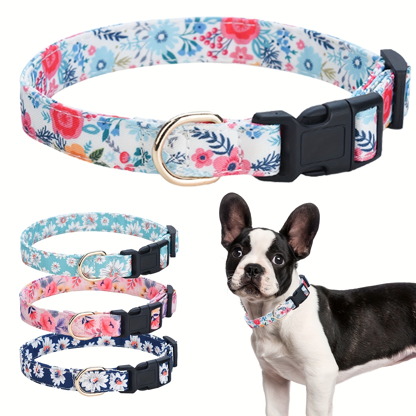 CP630 Blumen-Hundehalsband mit verstellbarer Metallspange  Sommerliches,  atmungsaktives Polyester-Halsband fr kleine, mittlere & groe Hunde   Niedliches Welpen-Halsband fr Jungen & Mdchen, ...