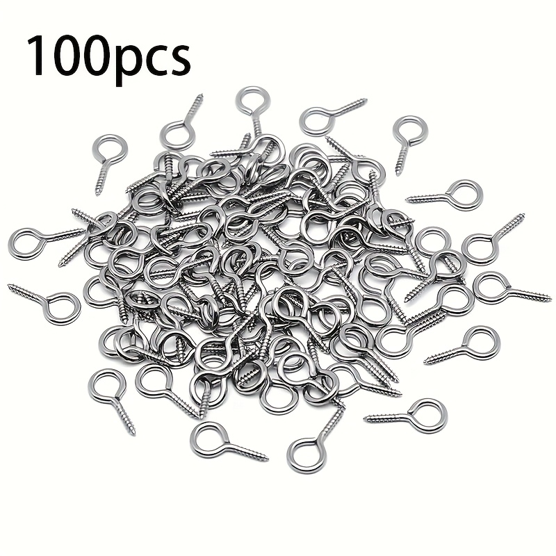 TEMU 100pcs Stainless Steel Eye Screws, 0."67" Inch Screws, Heavy Duty Screws, Rust-proof Self-tapping Eye Bolts