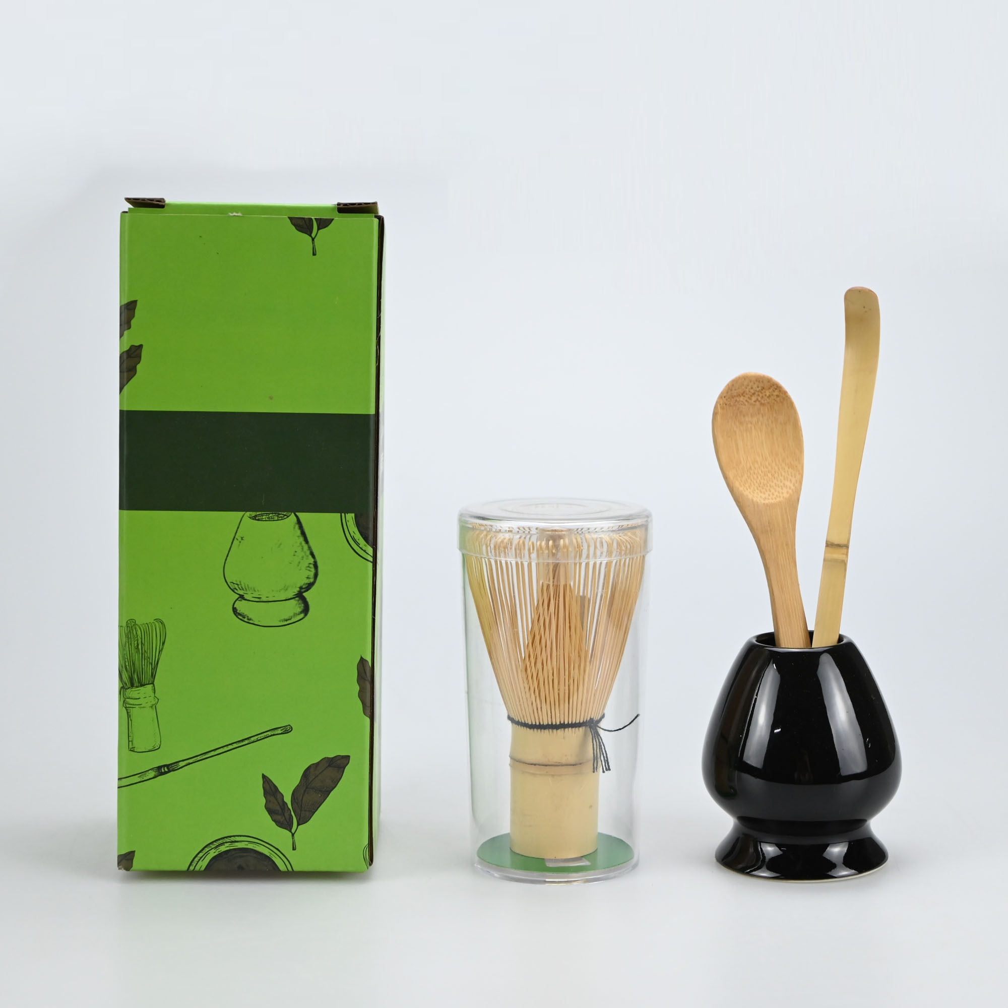 4-teiliges Matcha Set Bambus Schneebesen Teelffel Keramikausstattung  Matcha Schneebesen (*) Teelffel und Schpfkelle (Chashaku)  Teezubereitungs-Werkzeuge