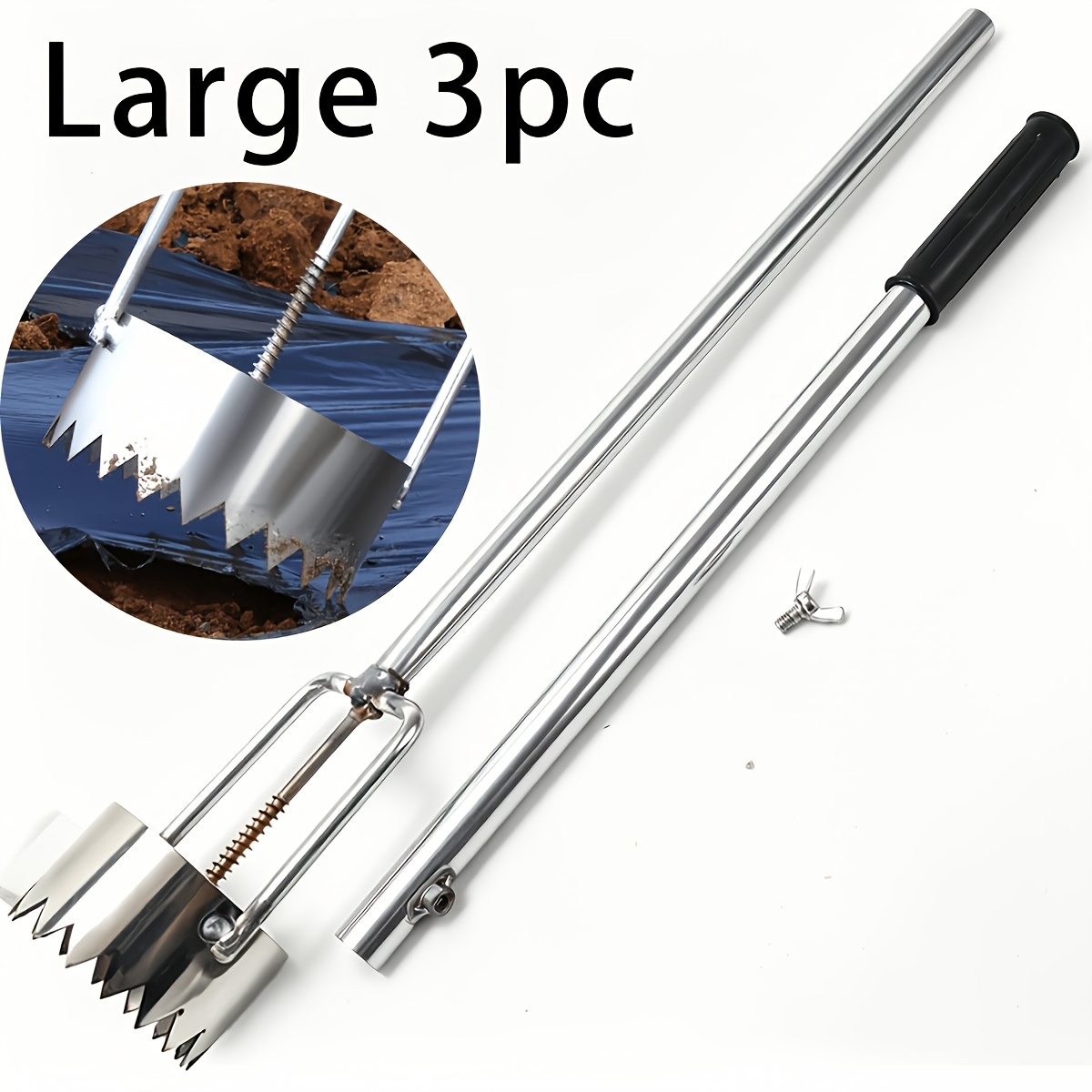 TEMU 3pcs Metal Hole Punch Set, Ground Cover Puncher, Telescopic Handle, Hole Puncher, Gardening, Vegetable Garden, And Planting Tools, Gardening
