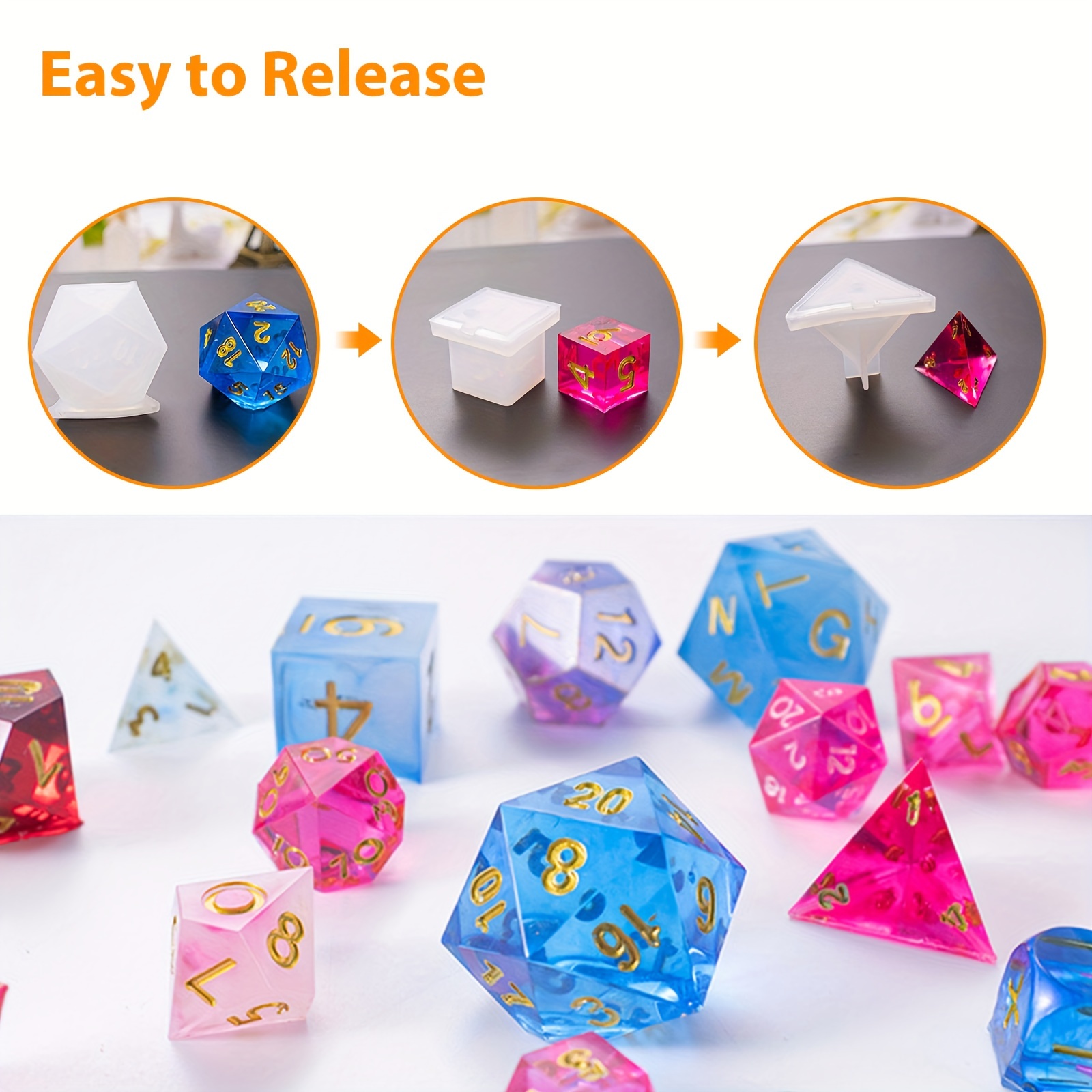TEMU 7pcs Dice Digital Silicone Mold, Multiple Shapes Polyhedral Dice Casting Molds, For Crafts, Table Games Dice