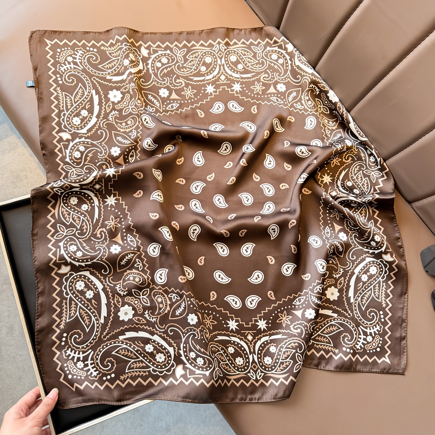 Image of A Faux Square Scarf With A Flower Print
