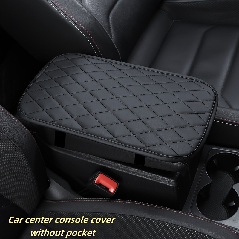 TEMU Universal Pu Leather Car Center Console Cover With Diamond Stitching, Black Quilted Armrest Protector For Cars, Rvs, And Most Vehicles, Includes Side Storage Slot For
