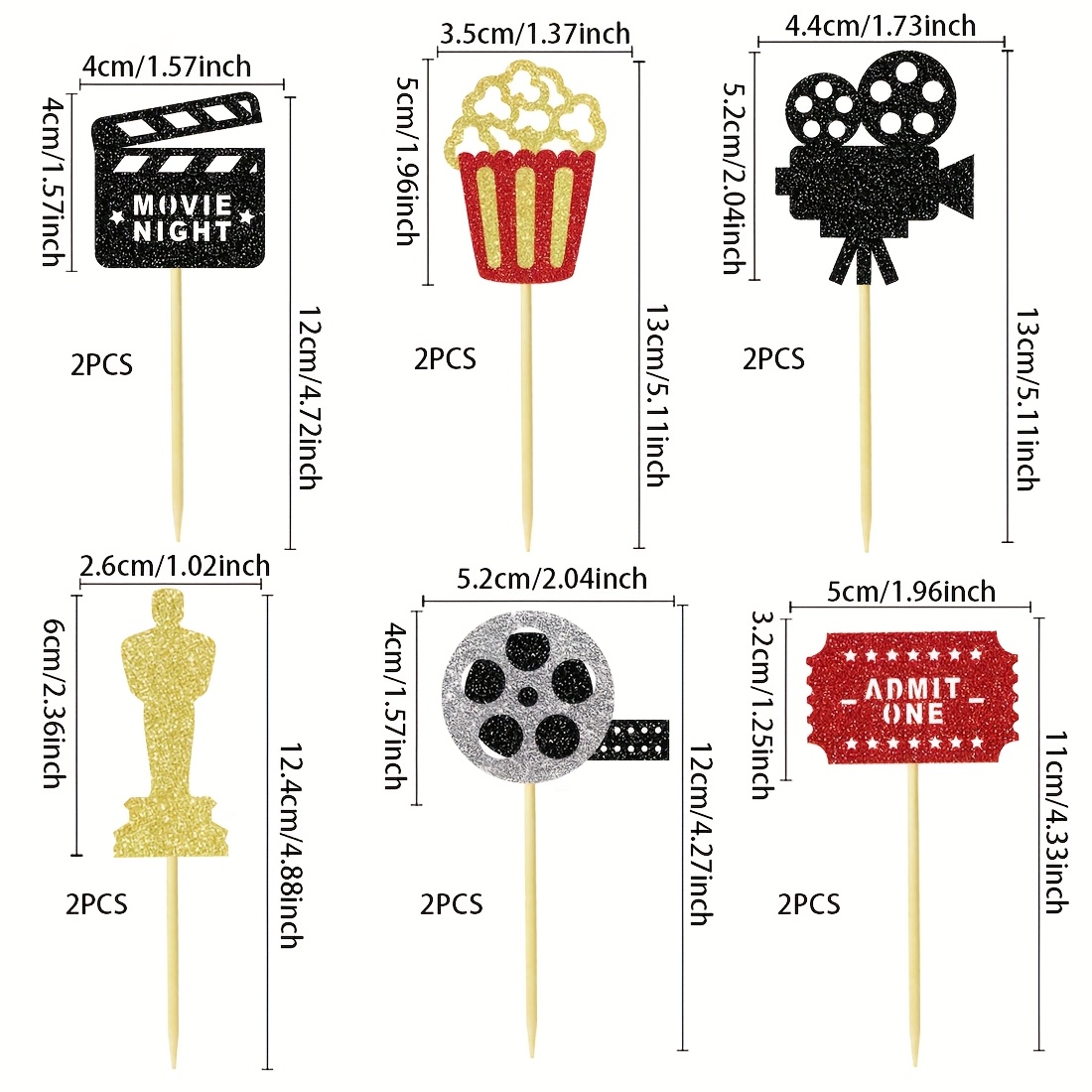 12 Movie Night -themed Cupcake Signs, Bamboo Cake Decorations, Partitions, Movie Scrolls, Popcorn And "" Tickets, No Electricity Required, No Feathers