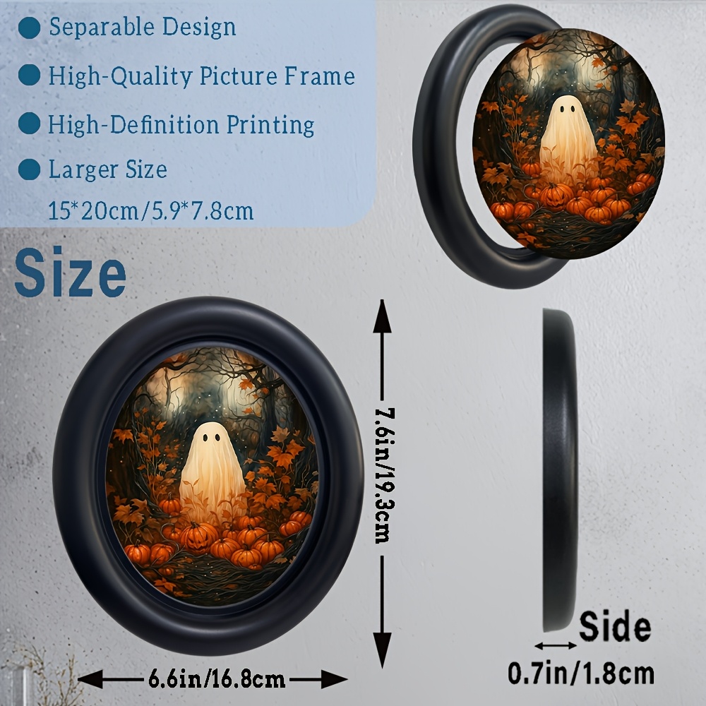 TEMU 2d Flat,, 1pc, Gothic Style Oval Picture Frame, Handcrafted Victorian Decor Mural, Halloween And Pumpkins, Photo Frame, Wall Art, 6.6x7.6in