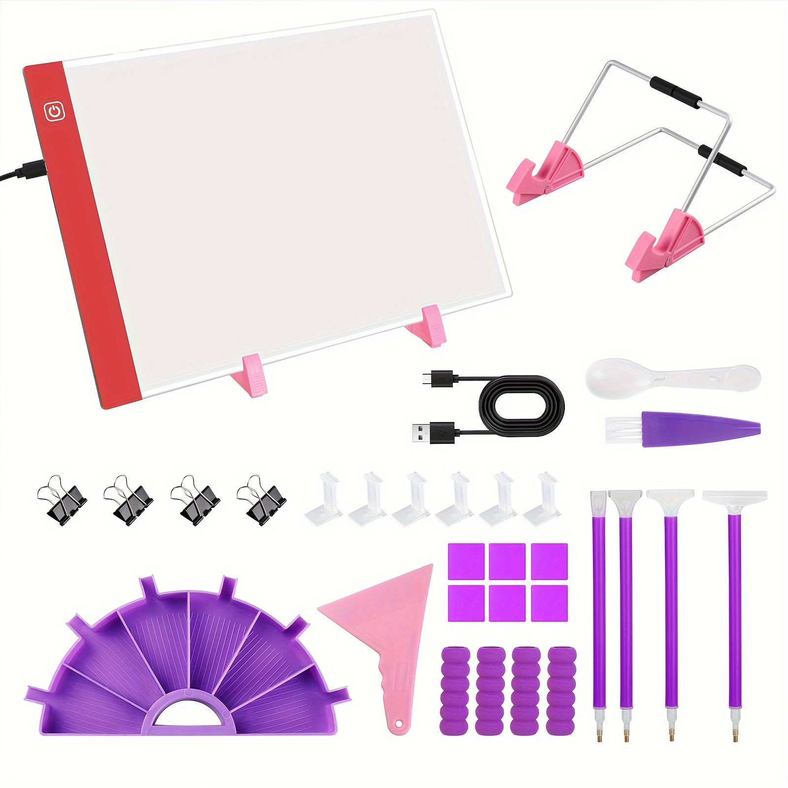 

Complete 5d Diamond Painting Kit, A4 Diamond Art Led Light Pad Kit, Diy Craft With Multi-size Painting Pens, Clips, Tray