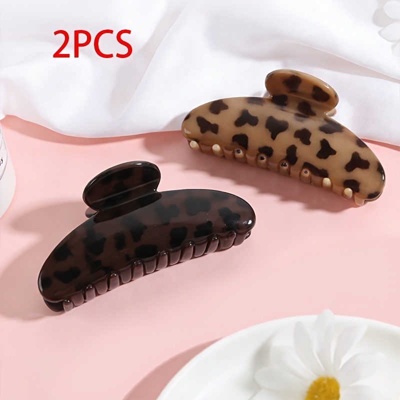 TEMU 2pcs Elegant Leopard Print Semi-circular Hair Claw Clips For Women, Back Of Head Daily Updo Shark Clips, Half-up Hairstyle Top Clips, Versatile