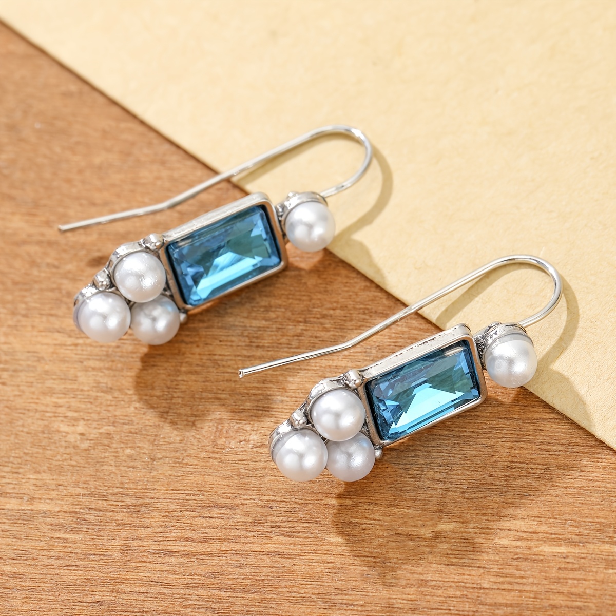 French-Style Women's Pendant Earrings with Blue Synthetic Zirconia
