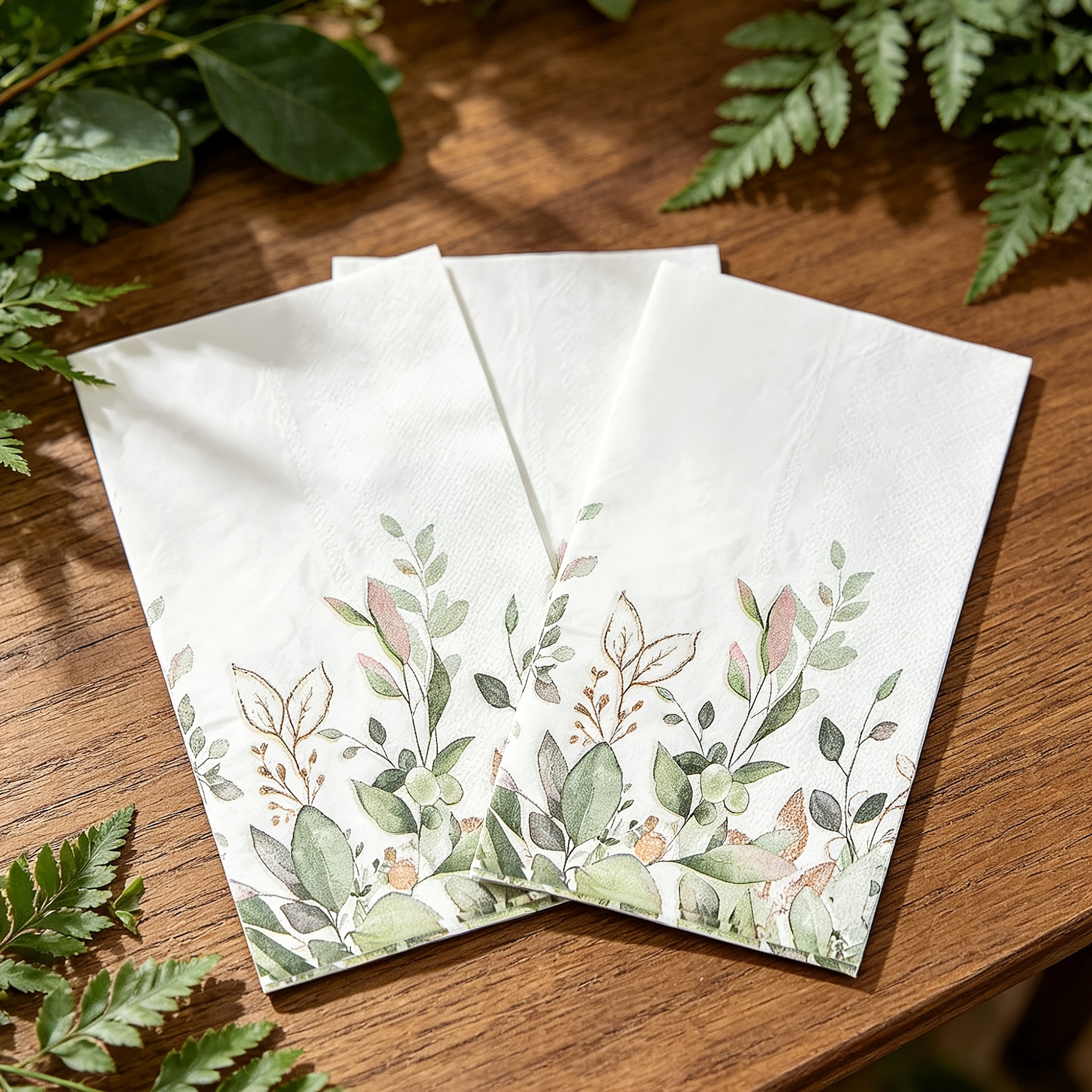 Image of 20 Sheets/set, Eucalyptus Floral Print Napkins, 13*15.7 Inches, Wedding Tea Party Decorative Tissues, Home Party Tableware, Wood