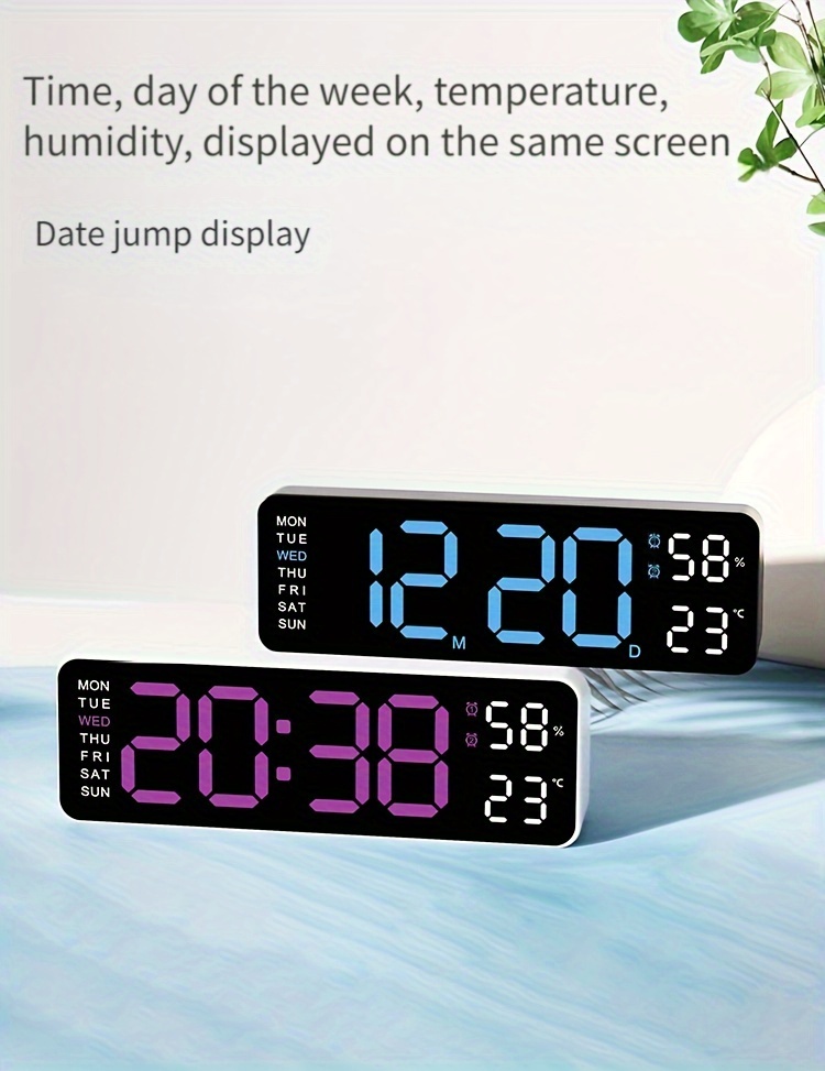 большие цифровые настенные часы с большим экраном и внутренней температурой, северный стиль, простая гостиная, стол, светодиодные будильники, подробности 2
