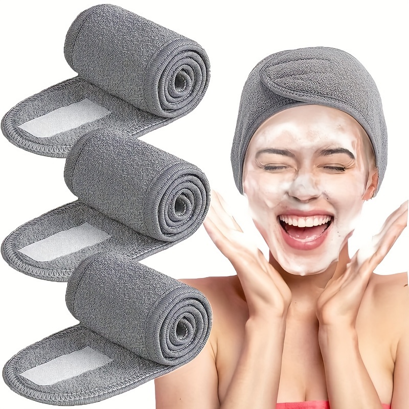 

3pcs/set Adjustable Spa Headbands For Face Wash, Makeup, Shower - Cotton Blend Knitted Hairbands For Normal Hair Type